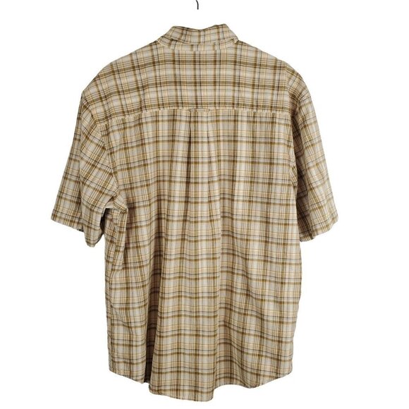 WOOLRICH Large Button Down Shirt Tan Yellow Plaid Short Sleeve - Picture 2 of 7